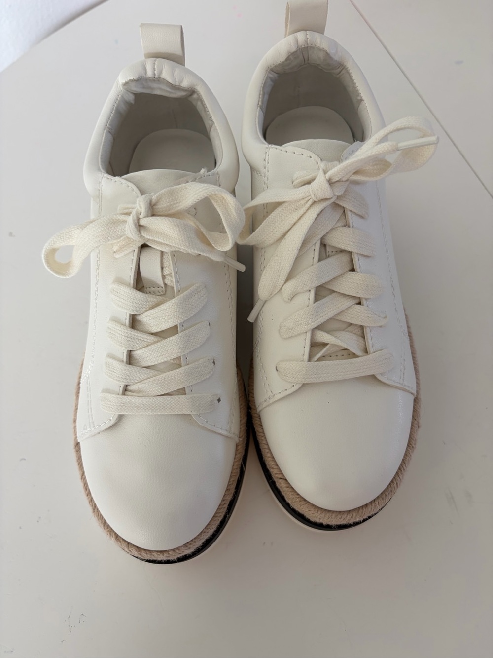 Steve Madden White Lace-Up Jute Espadrille Platform Sneakers Size 6.5 - Picture 2 of 9